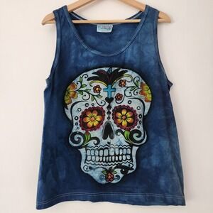 Euro Comfort tank‎ top shirt Day Of Dead Dia De Los Muertos sugar skull size M